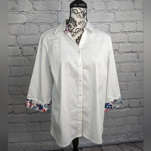Chico's women's long sleeve cuffed button front shirt paisley print stretch b22 - Picture 1 of 10